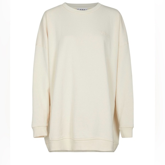 Ganni Isoli Oversized Crewneck Sweatshirt Cream White Size Small Medium Like New - Picture 3 of 13